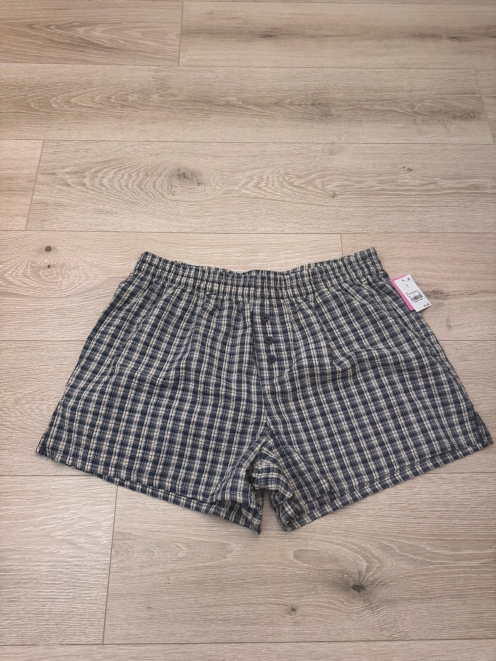 Mighty Fine Blue and Cream Plaid Women’s Shorts